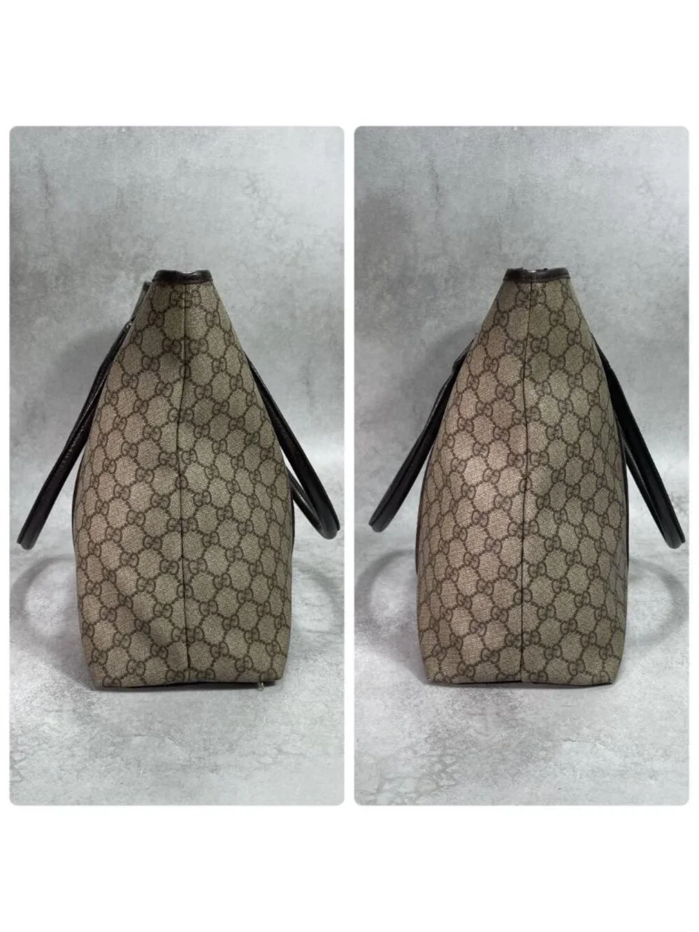 Gucci GG Tote Bag Brown Beige Leather Logo